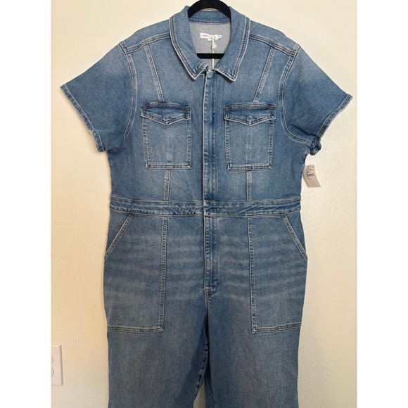 Good American Fit For Success Denim Jumpsuit Short Sleeve Utility Size 3XL/ 6 - Picture 4 of 8